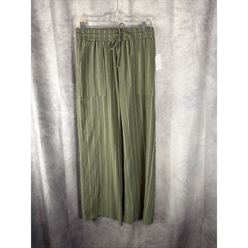 Ruby & Wren Drawstring Wide Leg Pants in Green & White Stripe Size S Nordstrom - Picture 2 of 9